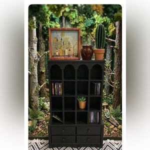 Black Wooden Shelf with Drawers
